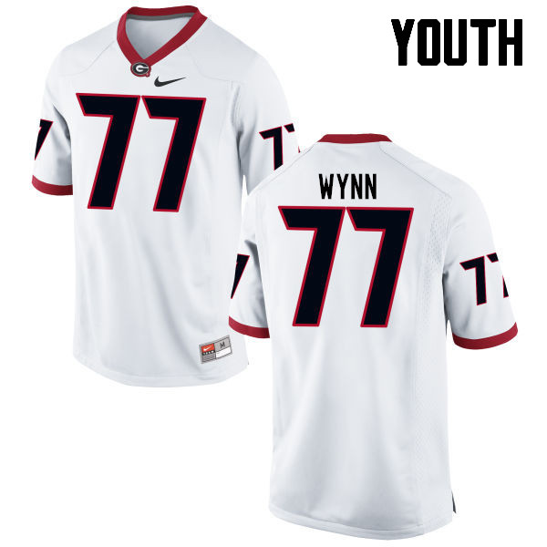 Youth Georgia Bulldogs #77 Isaiah Wynn College Football Jerseys-White